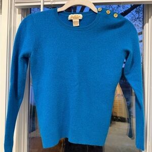 Peck & Peck Vibrant Cashmere Teal Blue Button-Shoulder Sweater